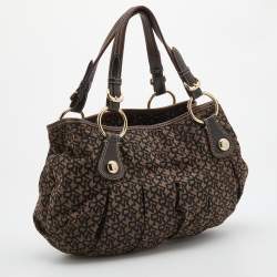 Pre Owned DKNY Brown/Black Signature Canvas and Leather Tote