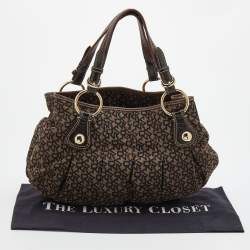 Pre Owned DKNY Brown/Black Signature Canvas and Leather Tote