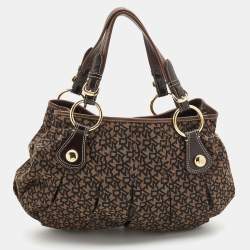 Pre Owned DKNY Brown/Black Signature Canvas and Leather Tote