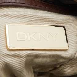 Pre Owned DKNY Brown/Black Signature Canvas and Leather Tote