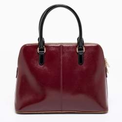 مملوكة مسبقًا DKNY Burgundy/Black Leather Logo Satchel