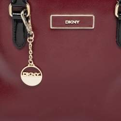 مملوكة مسبقًا DKNY Burgundy/Black Leather Logo Satchel