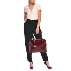 مملوكة مسبقًا DKNY Burgundy/Black Leather Logo Satchel