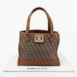 Pre Owned DKNY Beige/Tan Signature Canvas and Leather Tote
