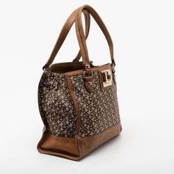 Pre Owned DKNY Beige/Tan Signature Canvas and Leather Tote