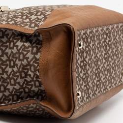 Pre Owned DKNY Beige/Tan Signature Canvas and Leather Tote