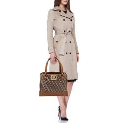Pre Owned DKNY Beige/Tan Signature Canvas and Leather Tote