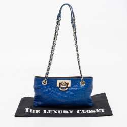 Pre Owned DKNY Blue Croc Embossed Leather Shoulder Bag