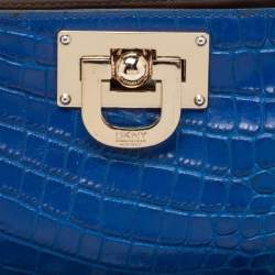 Pre Owned DKNY Blue Croc Embossed Leather Shoulder Bag