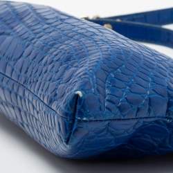 Pre Owned DKNY Blue Croc Embossed Leather Shoulder Bag