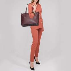 Pre Owned DKNY Burgundy Leather Shopper Tote