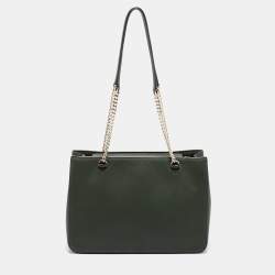 Pre Owned DKNY Olive Green Leather Large Bryant Park Chain Tote