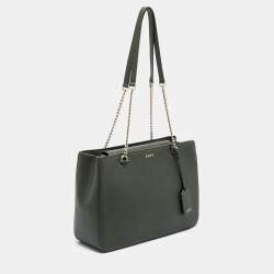 Pre Owned DKNY Olive Green Leather Large Bryant Park Chain Tote