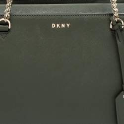 Pre Owned DKNY Olive Green Leather Large Bryant Park Chain Tote