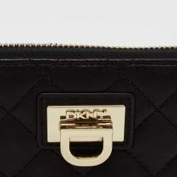DKNY Black Quilted Leather Zip Around Wallet