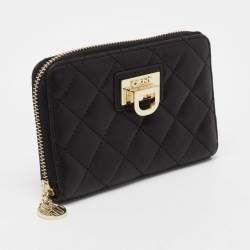 DKNY Black Quilted Leather Zip Around Wallet