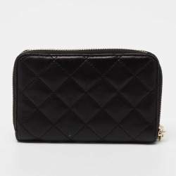 DKNY Black Quilted Leather Zip Around Wallet