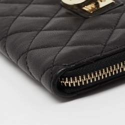 DKNY Black Quilted Leather Zip Around Wallet