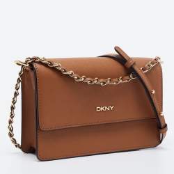 Pre Owned DKNY Brown Leather Chain Crossbody Bag