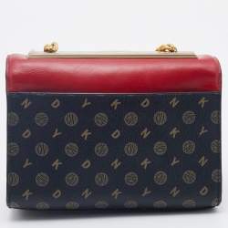 Pre Owned DKNY Tri Color Coated Canvas and Leather Flap Shoulder Bag
