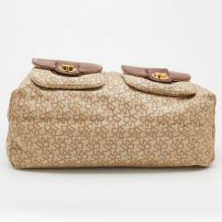 Pre Owned DKNY Beige/Brown Monogram Canvas and Croc Embossed Leather Turnlock Pocket Bag