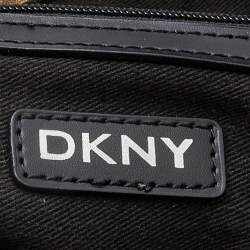 Pre Owned DKNY Beige/Brown Monogram Canvas and Croc Embossed Leather Turnlock Pocket Bag