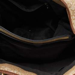 Pre Owned DKNY Beige/Brown Monogram Canvas and Croc Embossed Leather Turnlock Pocket Bag
