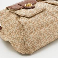 Pre Owned DKNY Beige/Brown Monogram Canvas and Croc Embossed Leather Turnlock Pocket Bag