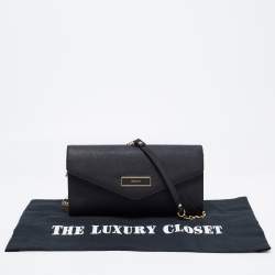 Pre Owned DKNY Black Saffiano Leather Envelope Flap Clutch
