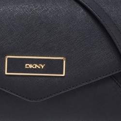 Pre Owned DKNY Black Saffiano Leather Envelope Flap Clutch