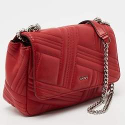 Pre Owned DKNY Red Quilted Leather Allen Flap Shoulder Bag