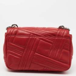Pre Owned DKNY Red Quilted Leather Allen Flap Shoulder Bag