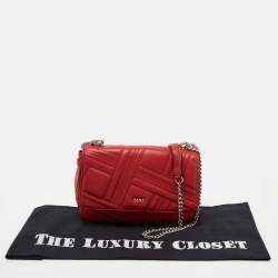 Pre Owned DKNY Red Quilted Leather Allen Flap Shoulder Bag