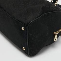 Pre Owned DKNY Black Signature Canvas and Leather Boston Bag