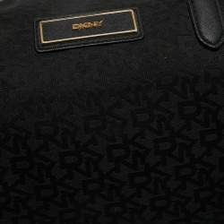 Pre Owned DKNY Black Signature Canvas and Leather Boston Bag