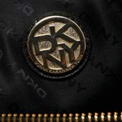 Pre Owned DKNY Black Signature Canvas and Leather Boston Bag