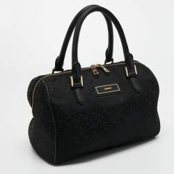 Pre Owned DKNY Black Signature Canvas and Leather Boston Bag