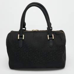Pre Owned DKNY Black Signature Canvas and Leather Boston Bag