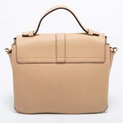 Pre Owned DKNY Beige Grained Leather Clasp Detailed Shoulder Bag