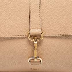 Pre Owned DKNY Beige Grained Leather Clasp Detailed Shoulder Bag