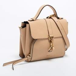 Pre Owned DKNY Beige Grained Leather Clasp Detailed Shoulder Bag