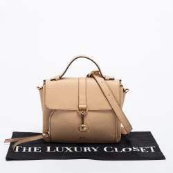 Pre Owned DKNY Beige Grained Leather Clasp Detailed Shoulder Bag