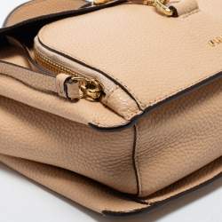 Pre Owned DKNY Beige Grained Leather Clasp Detailed Shoulder Bag