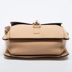 Pre Owned DKNY Beige Grained Leather Clasp Detailed Shoulder Bag