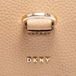 Pre Owned DKNY Beige Grained Leather Clasp Detailed Shoulder Bag