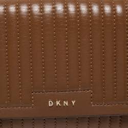 Pre Owned DKNY Brown Pinstripe Quilted Leather Small Gansevoort Flap Shoulder Bag