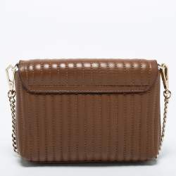 Pre Owned DKNY Brown Pinstripe Quilted Leather Small Gansevoort Flap Shoulder Bag