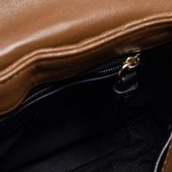 Pre Owned DKNY Brown Pinstripe Quilted Leather Small Gansevoort Flap Shoulder Bag