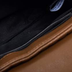 Pre Owned DKNY Brown Pinstripe Quilted Leather Small Gansevoort Flap Shoulder Bag