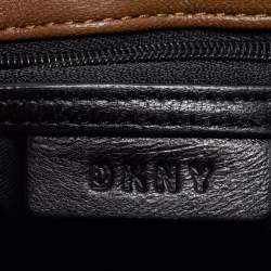 Pre Owned DKNY Brown Pinstripe Quilted Leather Small Gansevoort Flap Shoulder Bag